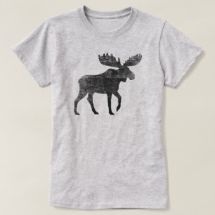 Walking Moose Silhouette Weathered Faded Style T-Shirt