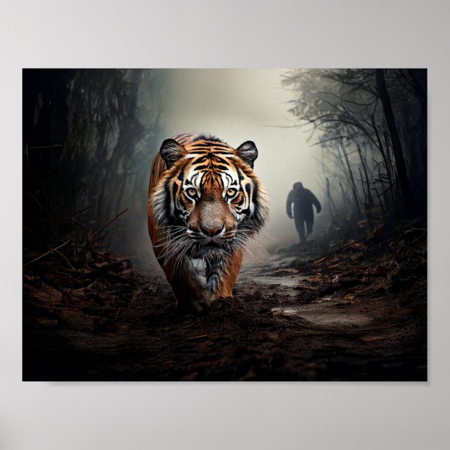 Walking Old black and orange tiger surreal forest Poster (Front)