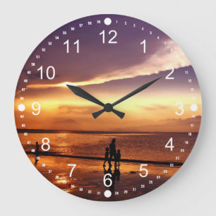 Walking on the Beach at Sunset Large Clock
