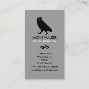 Walking Owl Silhouette Grey and Black Business Card