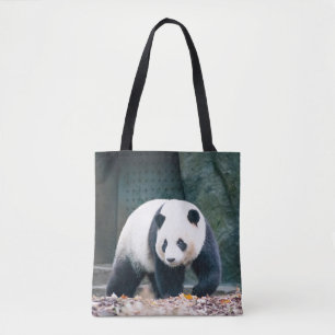 WALKING PANDA FRONT OF CONCRETE BUILDING TOTE BAG