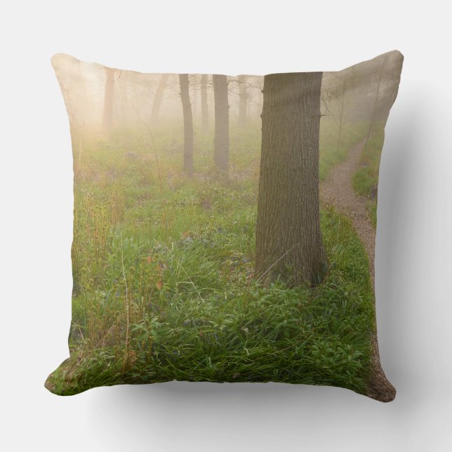 Walking path leading into a forest throw pillow (Front)