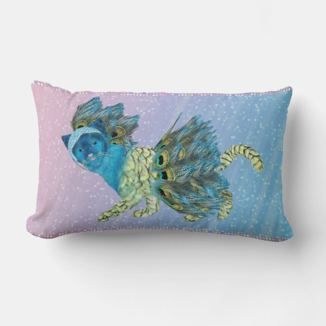 Walking Peacock Kitty 1 Lumbar Pillow (Front)