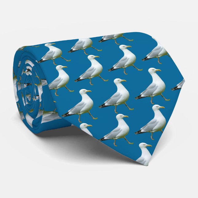 Walking Seagull Pattern - Blue 006699 Tie (Rolled)