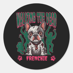 Walking The Dead French Bulldog Zombie Halloween Classic Round Sticker
