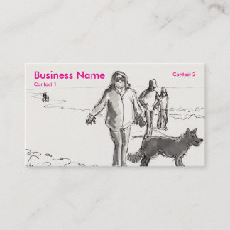 Walking the dog at the beach drawing business card