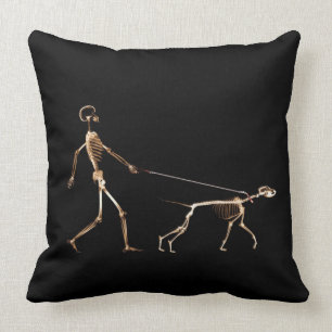 walking the dog skeleton  pillow