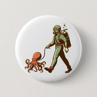 Walking the octopus 6 cm round badge
