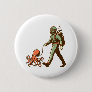 Walking the octopus 6 cm round badge