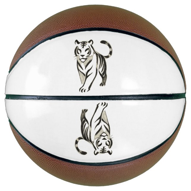 Walking Tiger Drawing - Ink Design on Basketball (Front)