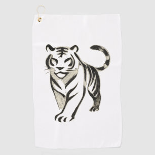 Walking Tiger Drawing - Ink Design on Golf Towel