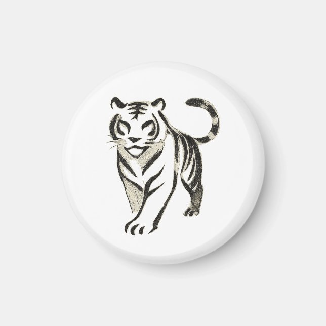 Walking Tiger Drawing - Ink Magnet Design (Front)