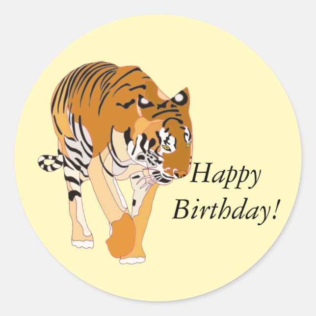 Walking Tiger Happy Birthday Stickers (Front)