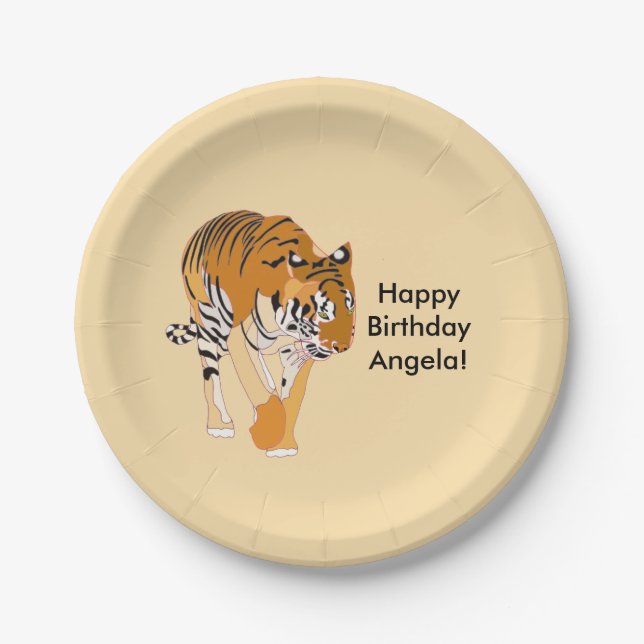 Walking Tiger Personalised Birthday Plates (Front)