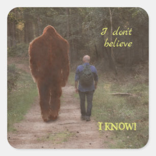 WALKING WITH BIGFOOT SASQUATCH SQUARE STICKER