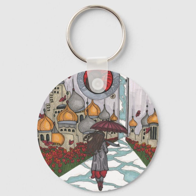 "Walking With Tulips" Keychain (Front)
