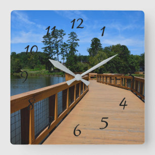 Walkway over the lake at Winder, Georiga Square Wall Clock