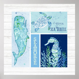 Wall Art Beach Ocean Shore Whale Turtle Seahorse
