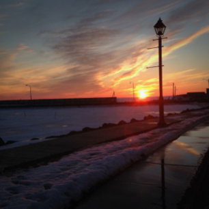 Wall art photograph of sunset near the harbor  