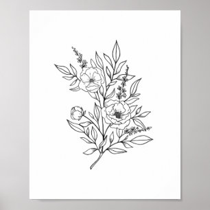 WALL ART PRINT Fine Art Floral Line Art Print
