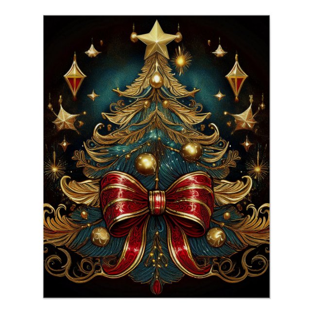 Wall Art With Christmas Tree And Large Red Bow (Front)
