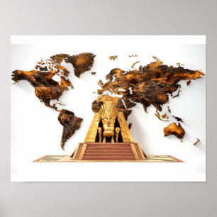 Wall Art World Map with Pharaohs design Poster