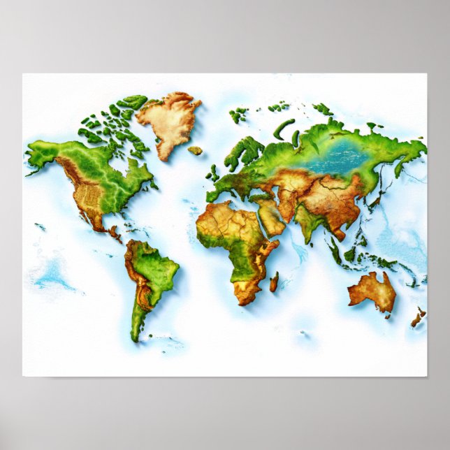 Wall Art World Topography Map Poster (Front)