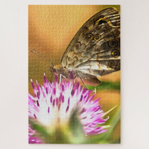 Wall Brown Butterfly On Thistle Jigsaw Puzzle
