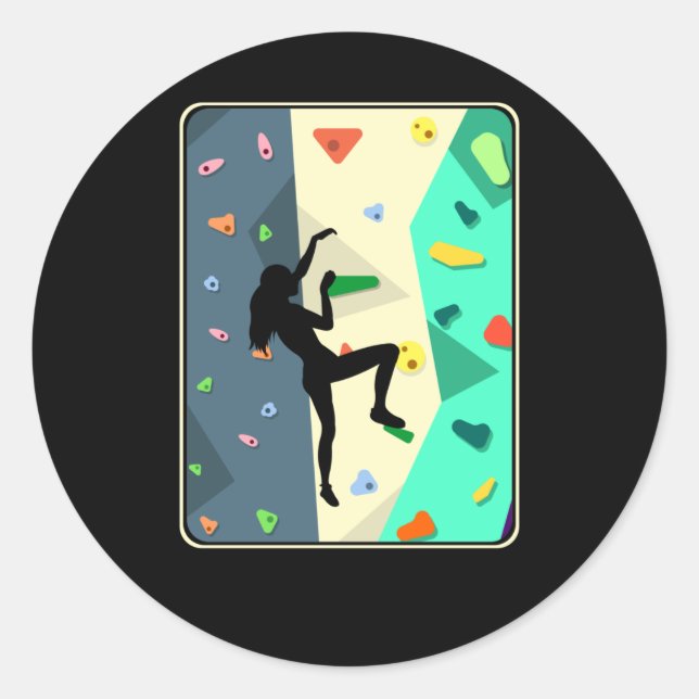 Wall Climbing Girl Indoor Bouldering Woman Classic Round Sticker (Front)