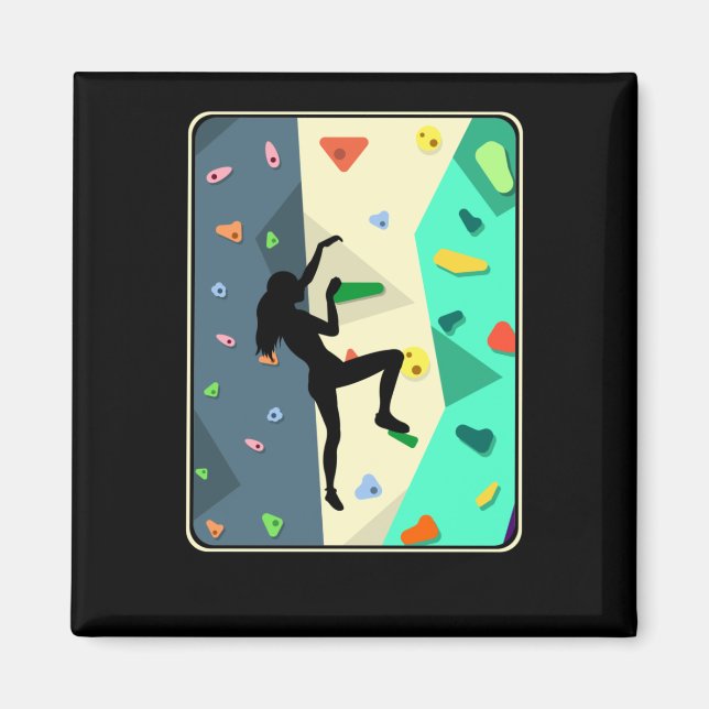 Wall Climbing Girl Indoor Bouldering Woman Magnet (Front)