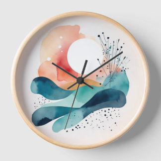 Wall Clock, 25.4 cm Round Natural Wood Frame Clock