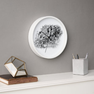Wall Clock, 25.4 cm Round White Wooden Frame Clock