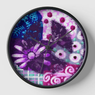 Wall Clock Abstract Peace Sign Hippie Boho Purple