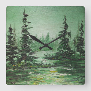 Wall Clock Ann Hayes Painting Green Forest