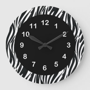 Wall Clock Black White Zebra Stripe 2 Round
