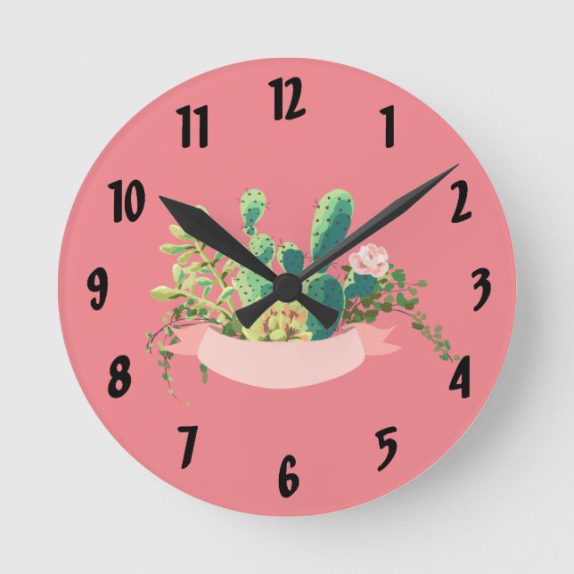 Wall Clock Bohemian Cactus Succulents Dessert Cact (Front)