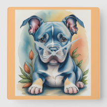 Wall Clock bullie puppy crayon look