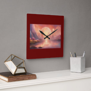 Wall Clock Burgundy colour, Abstract