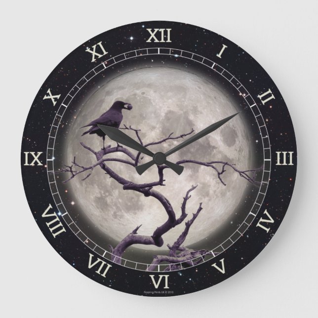 Wall Clock Crow at Night Raven Tree Gothic Fantasy (Front)