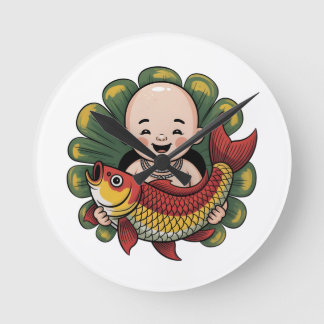 Wall Clock | Cute Boy with Lucky Koi