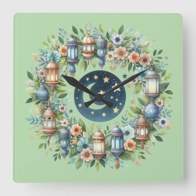 Wall Clock-Eid Mubarak Wreath Wall Clock (Front)