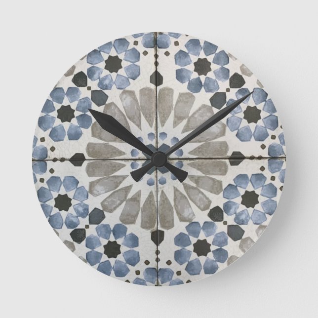 Wall Clock - Floral Designer Blue Grey Replica (Front)