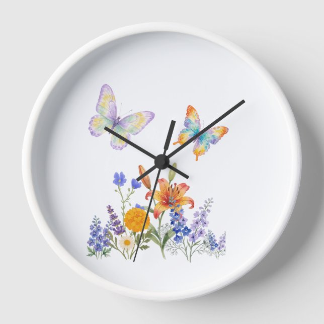 Wall Clock Flowers & Butterflies – Elegant Decor (Front)