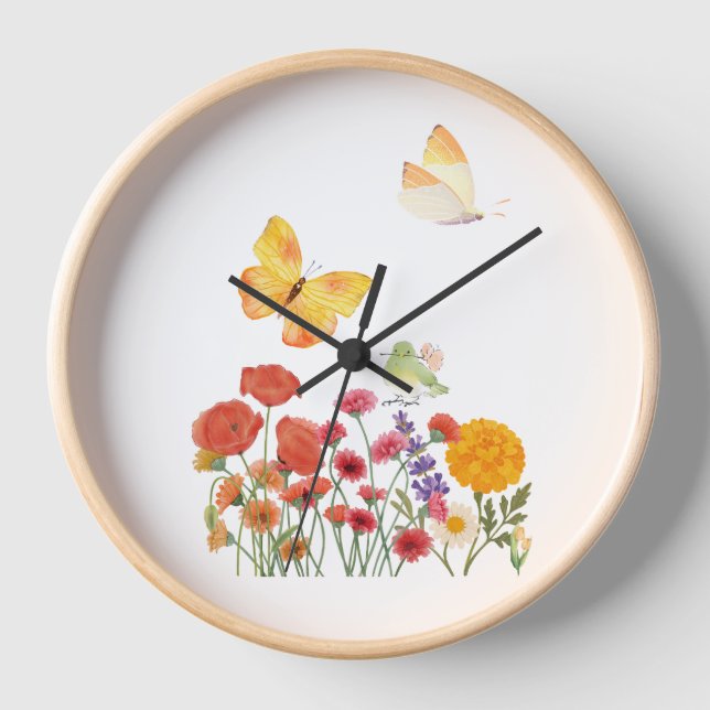 Wall Clock Flowers & Butterflies – Elegant Decor (Front)