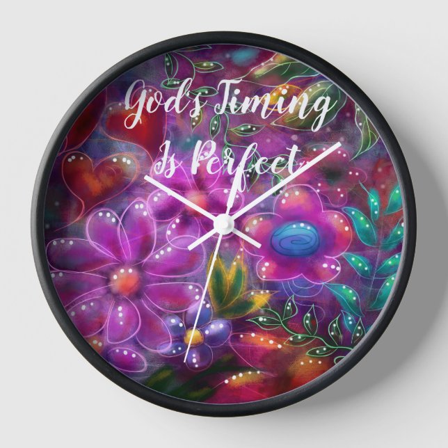 Wall Clock God's Timing is Perfect Floral Abstract (Front)