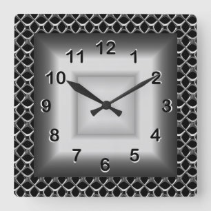 Wall Clock Gray Metal Look Black Silver