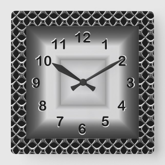 Wall Clock Gray Metal Look Black Silver (Front)