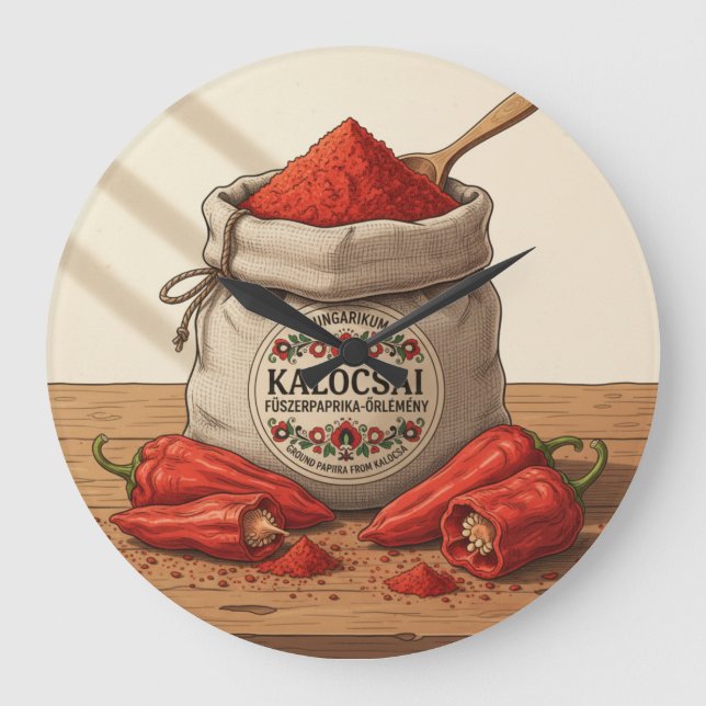 Wall Clock Hungarian Kalocsai Paprika Spice Art  (Front)