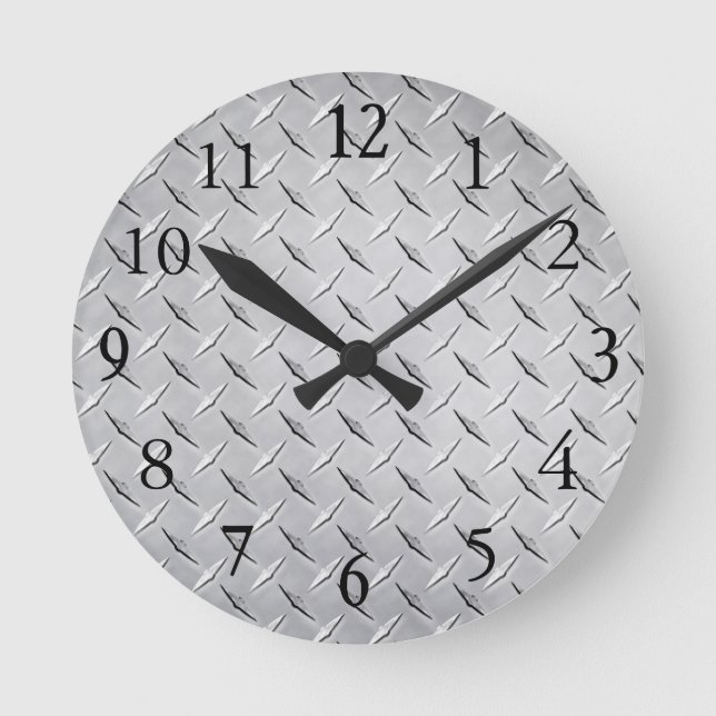 Wall Clock in Silver Diamond Plate (Front)