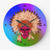 Wall Clock Indian Skull 